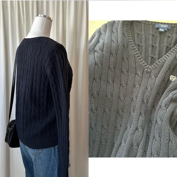 Chaps 100% Cotton cable knit V-neck sweater size Large. - Picture 6 of 8
